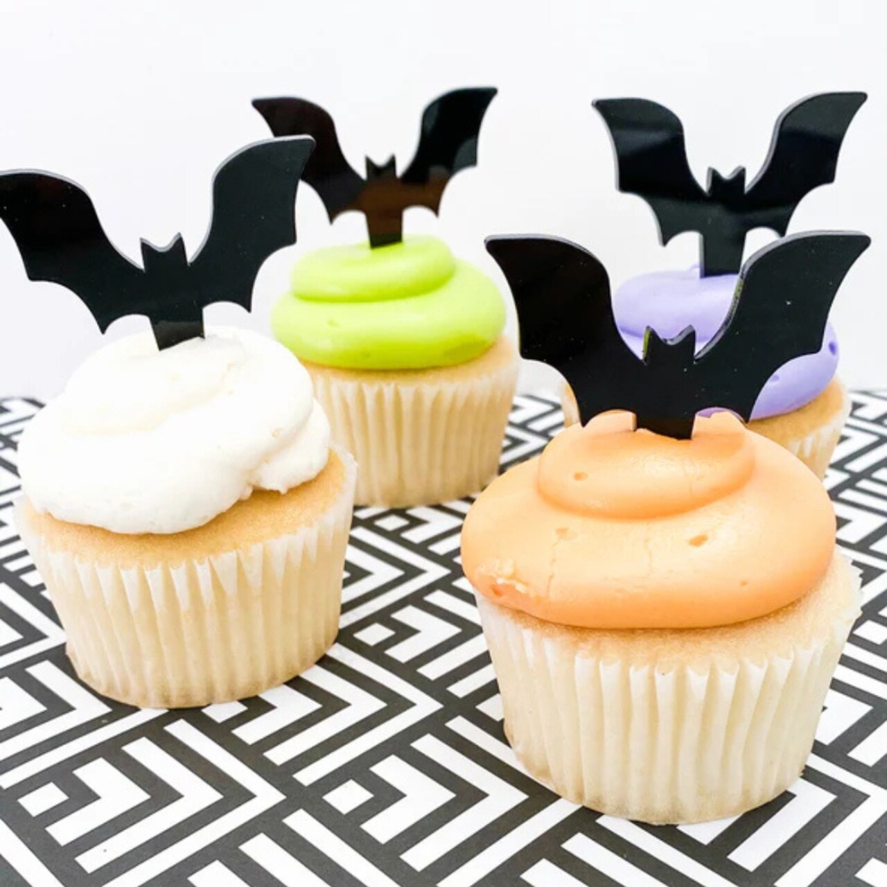 Glossy Acrylic Black Bat Cupcake Toppers – 12 Pack Halloween Dessert Decorations for Spooky Parties